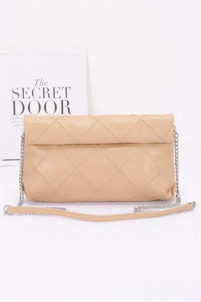 Fashnzfab Quilted Faux Leather Pouch In Beige