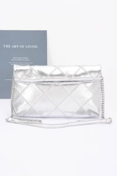Fashnzfab Quilted Faux Leather Pouch In Silver