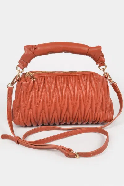 Fashnzfab Quilted Faux Leather Top Handle Bag In Orange
