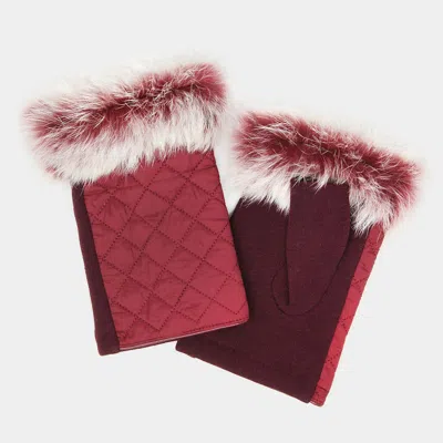 Fashnzfab Quilted Fingerless Fur Gloves In Burgundy