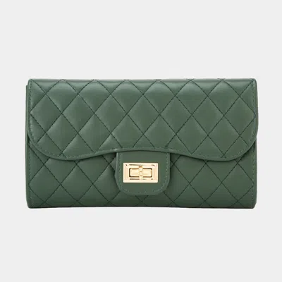 Fashnzfab Quilted Flap Evening Clutch Bag / Crossbody Bag In Green