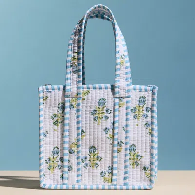 Fashnzfab Quilted Floral Pattern Tote Bag In Blue