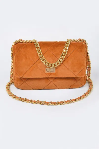 Fashnzfab Quilted Fur Chain Flap Clutch In Brown