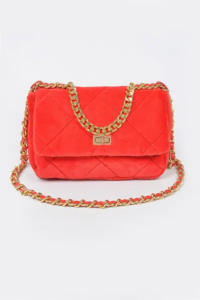 Fashnzfab Quilted Fur Chain Flap Clutch In Red