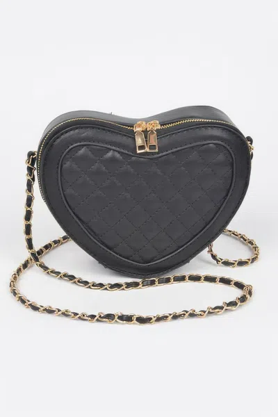 Fashnzfab Quilted Heart Shape Crossbody Bag In Black