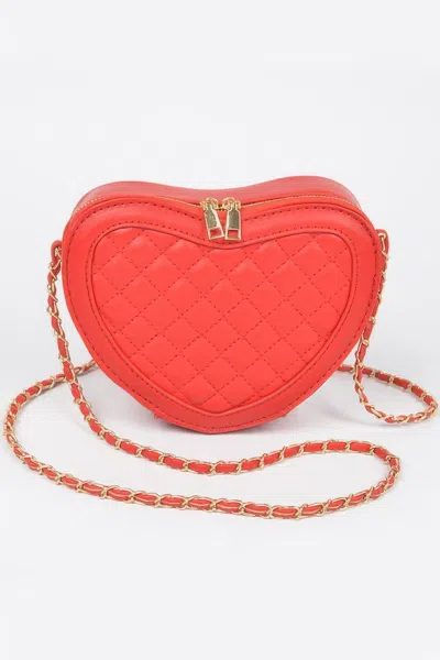 Fashnzfab Quilted Heart Shape Crossbody Bag In Red