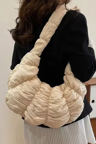 Fashnzfab Quilted Nylon Padded Crossbody Bag In Beige