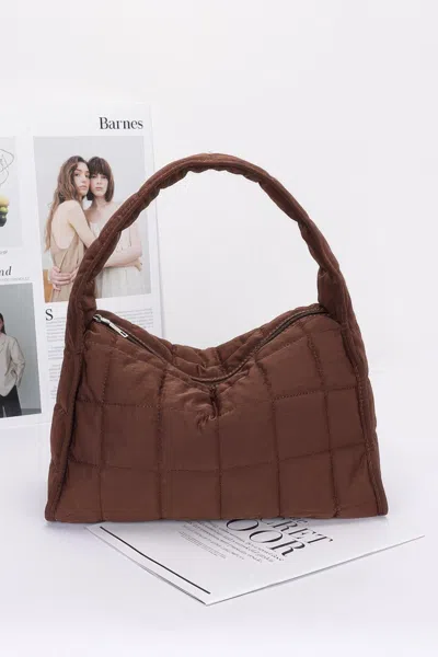 Fashnzfab Quilted Nylon Shoulder Bag In Brown