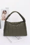 Fashnzfab Quilted Nylon Shoulder Bag In Green