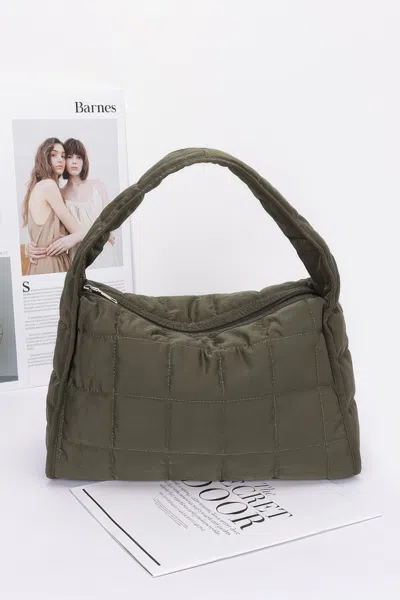 Fashnzfab Quilted Nylon Shoulder Bag In Green
