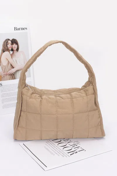 Fashnzfab Quilted Nylon Shoulder Bag In Sand