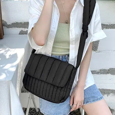 Fashnzfab Quilted Padded Crossbody Bag In Black