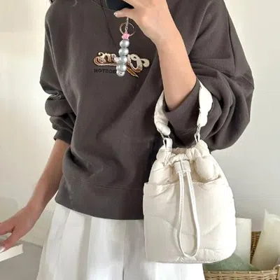 Fashnzfab Quilted Padded Crossbody Bucket Bag In White