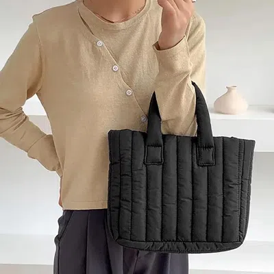 Fashnzfab Quilted Padded Hand Bag / Tote Bag In Black