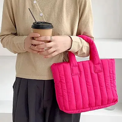 Fashnzfab Quilted Padded Hand Bag / Tote Bag In Pink