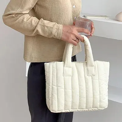 Fashnzfab Quilted Padded Hand Bag / Tote Bag In White