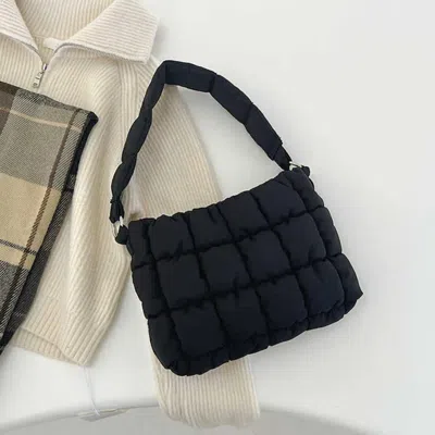 Fashnzfab Quilted Padded Shoulder Bag In Black