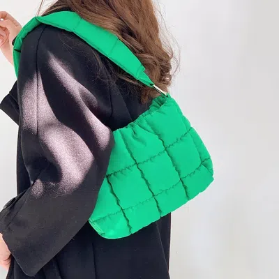 Fashnzfab Quilted Padded Shoulder Bag In Green