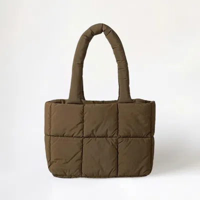 Fashnzfab Quilted Padded Shoulder Bag Patterned Tote Bag In Brown