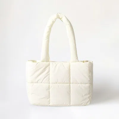 Fashnzfab Quilted Padded Shoulder Bag Patterned Tote Bag In White