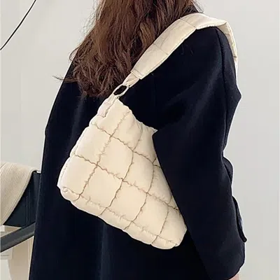 Fashnzfab Quilted Padded Shoulder Bag In White