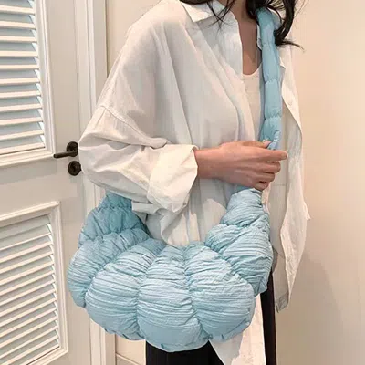 Fashnzfab Quilted Puffer Croissant Cloud Crossbody Bag In Blue