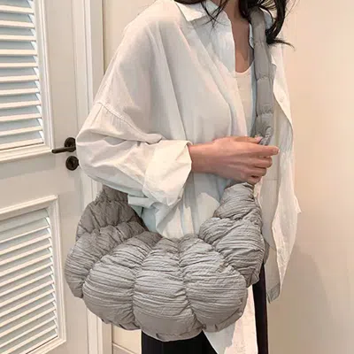 Fashnzfab Quilted Puffer Croissant Crossbody Bag In Gray