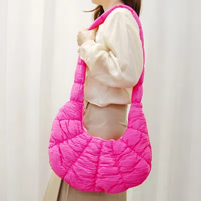 Fashnzfab Quilted Puffer Croissant Crossbody Bag In Pink