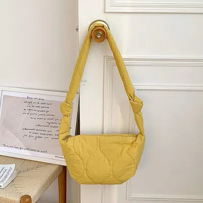 Fashnzfab Quilted Puffer Half Moon Tote / Shoulder Bag In Yellow