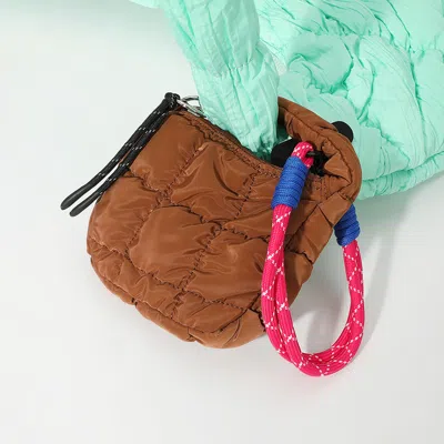 Fashnzfab Quilted Puffer Mini Purse Bag / Bag Charm In Brown