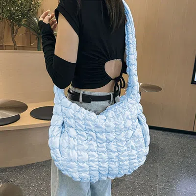 Fashnzfab Quilted Puffer Shoulder / Crossbody Bag Cloud Bag In Blue