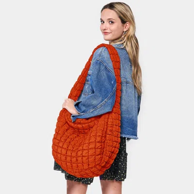 Fashnzfab Quilted Puffer Shoulder / Crossbody Bag Cloud Bag In Orange