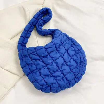 Fashnzfab Quilted Puffer Tote / Shoulder Bag Cloud Bag In Blue