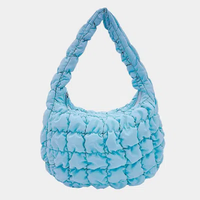Fashnzfab Quilted Puffer Tote / Shoulder Bag Cloud Bag In Blue