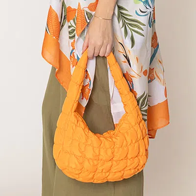 Fashnzfab Quilted Puffer Tote / Shoulder Bag Cloud Bag In Orange
