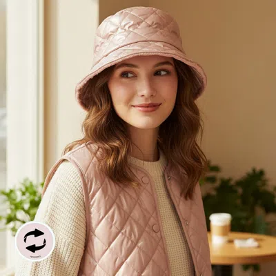 Fashnzfab Quilted Reversible Winter Bucket Hat In Beige