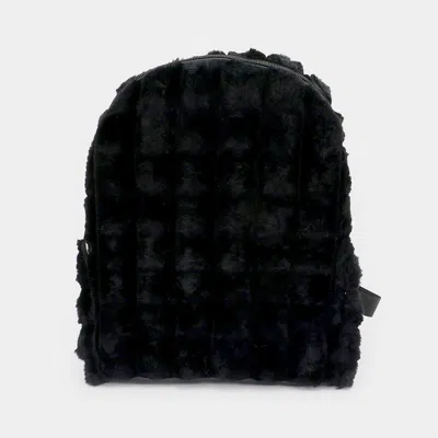 Fashnzfab Quilted Solid Faux Fur Backpack Bag In Black