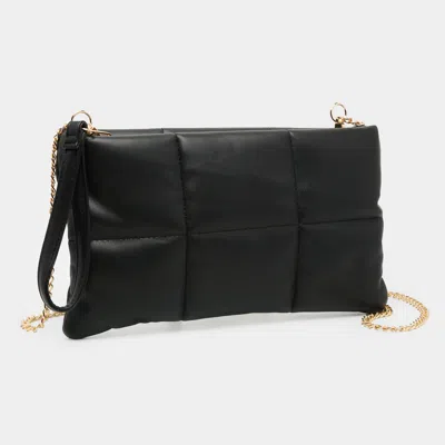 Fashnzfab Quilted Solid Faux Leather Crossbody Bag In Black
