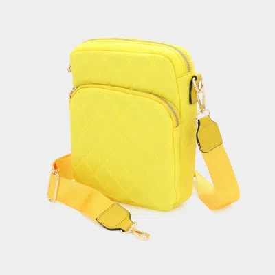 Fashnzfab Quilted Solid Puffer Crossbody Bag 7.5" X 9.25" X 2" In Yellow