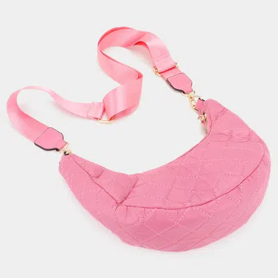Fashnzfab Quilted Solid Puffer Crossbody Bag In Pink