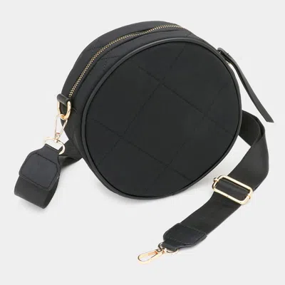 Fashnzfab Quilted Solid Round Crossbody Bag In Black