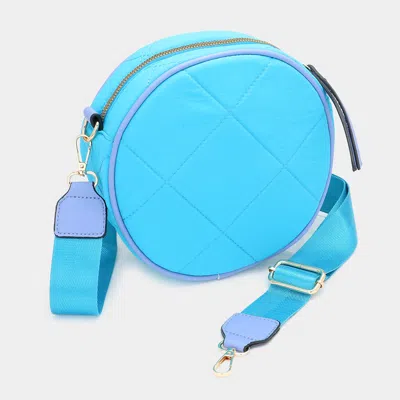 Fashnzfab Quilted Solid Round Crossbody Bag In Blue