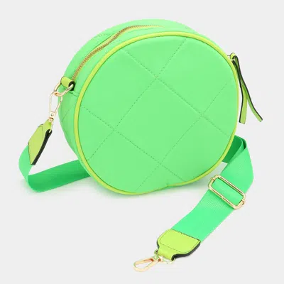 Fashnzfab Quilted Solid Round Crossbody Bag In Green
