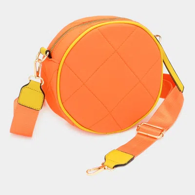 Fashnzfab Quilted Solid Round Crossbody Bag In Orange