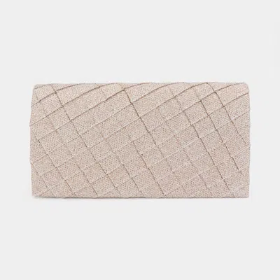Fashnzfab Quilted Sparkly Clutch Bag / Crossbody Bag In Beige