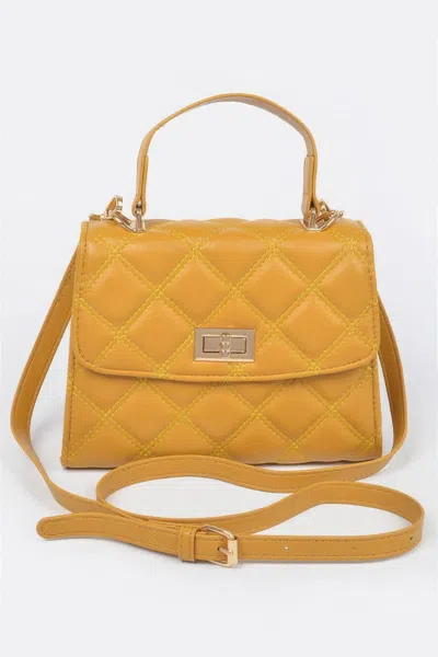 Fashnzfab Quilted Top Handle Crossbody Bag In Yellow