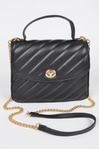 Fashnzfab Quilted Top Handle Flap Bag In Black