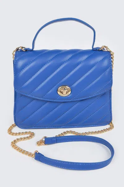 Fashnzfab Quilted Top Handle Flap Bag In Blue