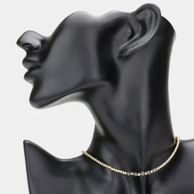 Fashnzfab Quintuple Shamballa Ball Accented Beaded Choker Necklace In Gold