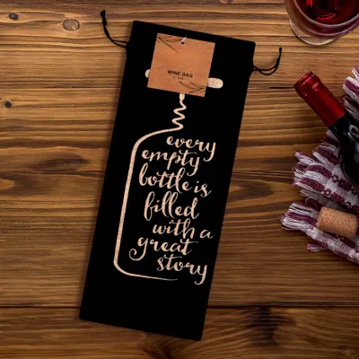 Fashnzfab Quote Message Printed Drawstring Pouch Wine Bottle Gift Bag In Black